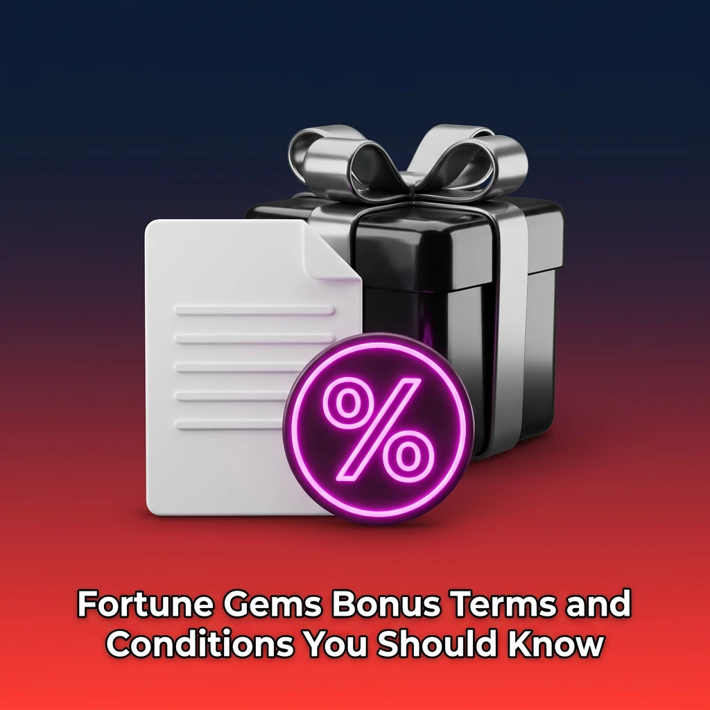 Slot game bonus terms including wagering requirements, time limits, game contributions, and bet restrictions for Fortune Gems