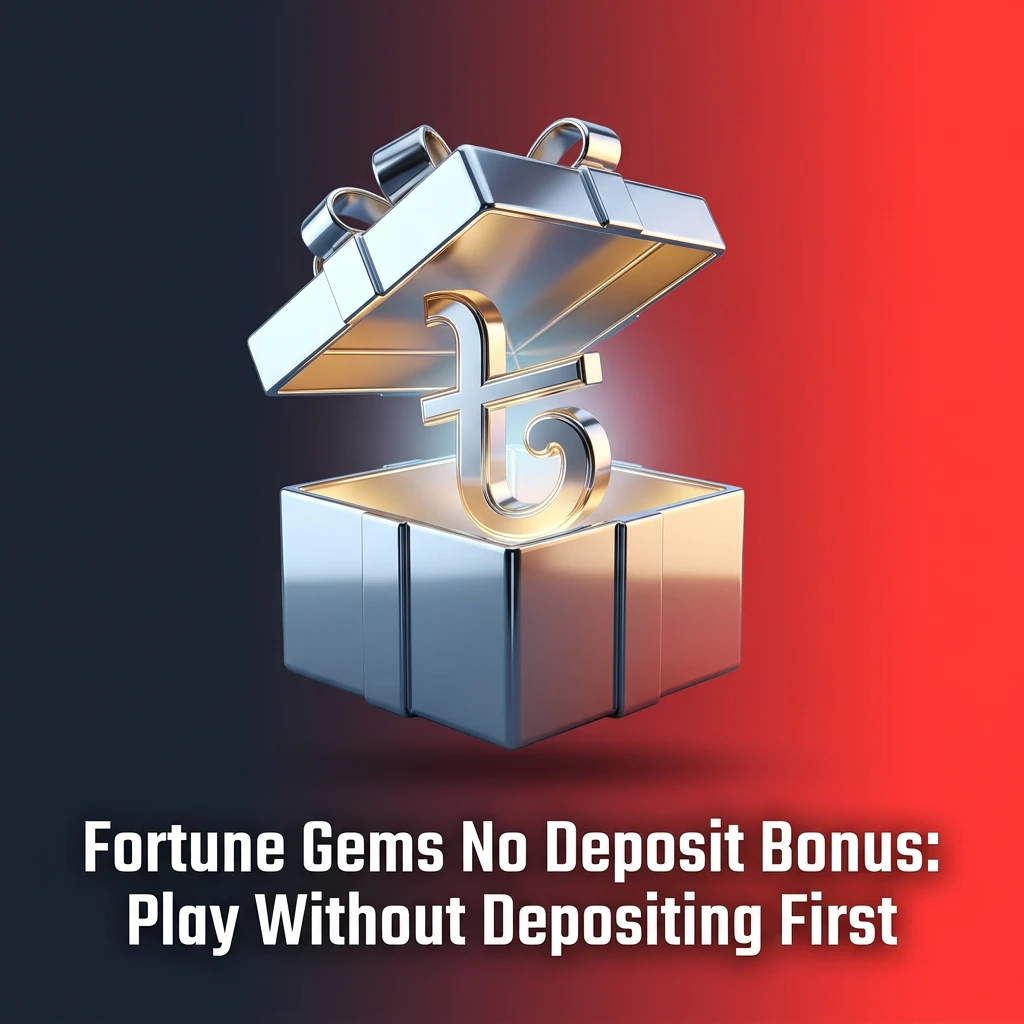Shining gems and coins representing Fortune Gems no deposit bonus offer with free spins for new players
