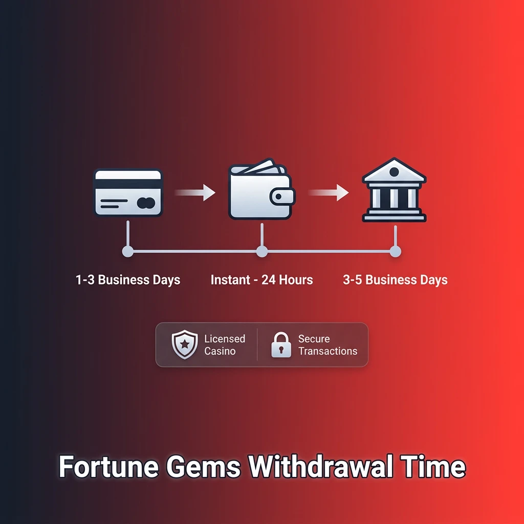 Fortune Gems withdrawal times by payment method: e-wallets minutes, cards 1-5 days, crypto under 1 hour
