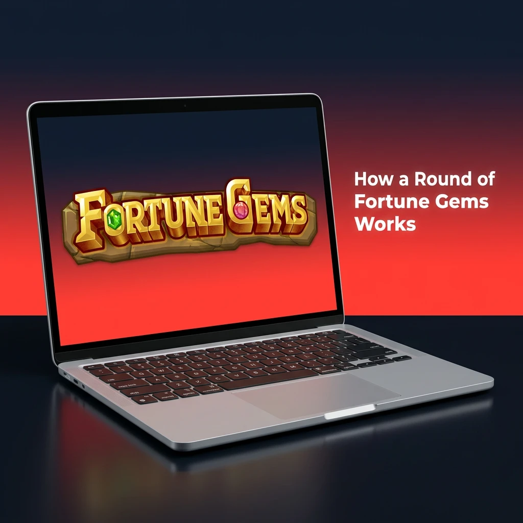 3x3 Fortune Gems slot grid showing spin sequence steps from bet placement to payout collection
