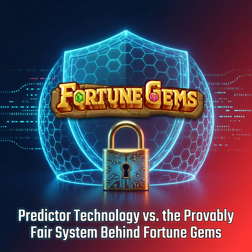 Diagram comparing predictor technology to Fortune Gems' Provably Fair cryptographic random seed system
