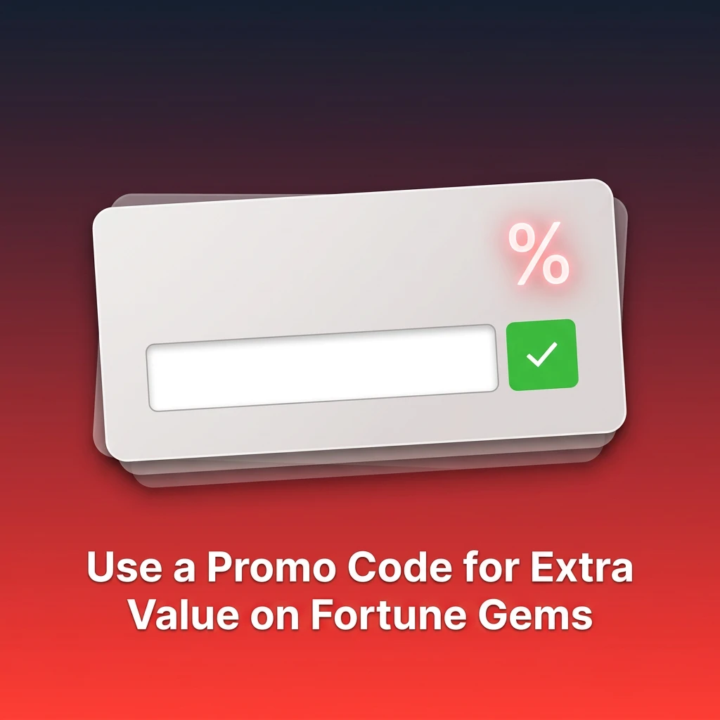 Entering a promo code in Fortune Gems app registration or account settings for extra balance or bonus credit.