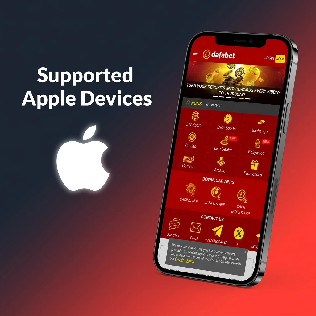Apple iPhones and iPads supported by Dafabet Fortune Gems, including iPhone SE through iPhone 15 and iPad models.