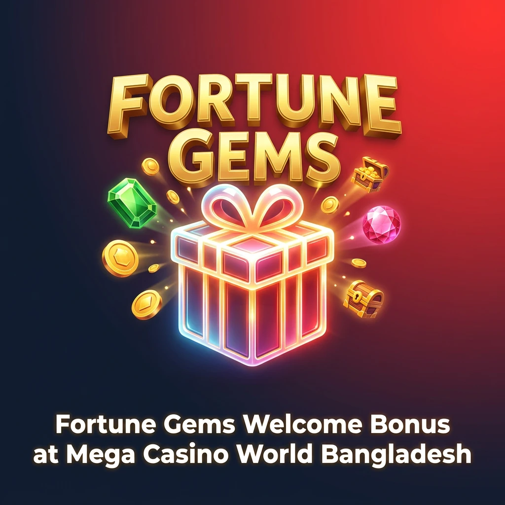 New player claiming welcome bonus at Mega Casino World Bangladesh app for Fortune Gems casino game