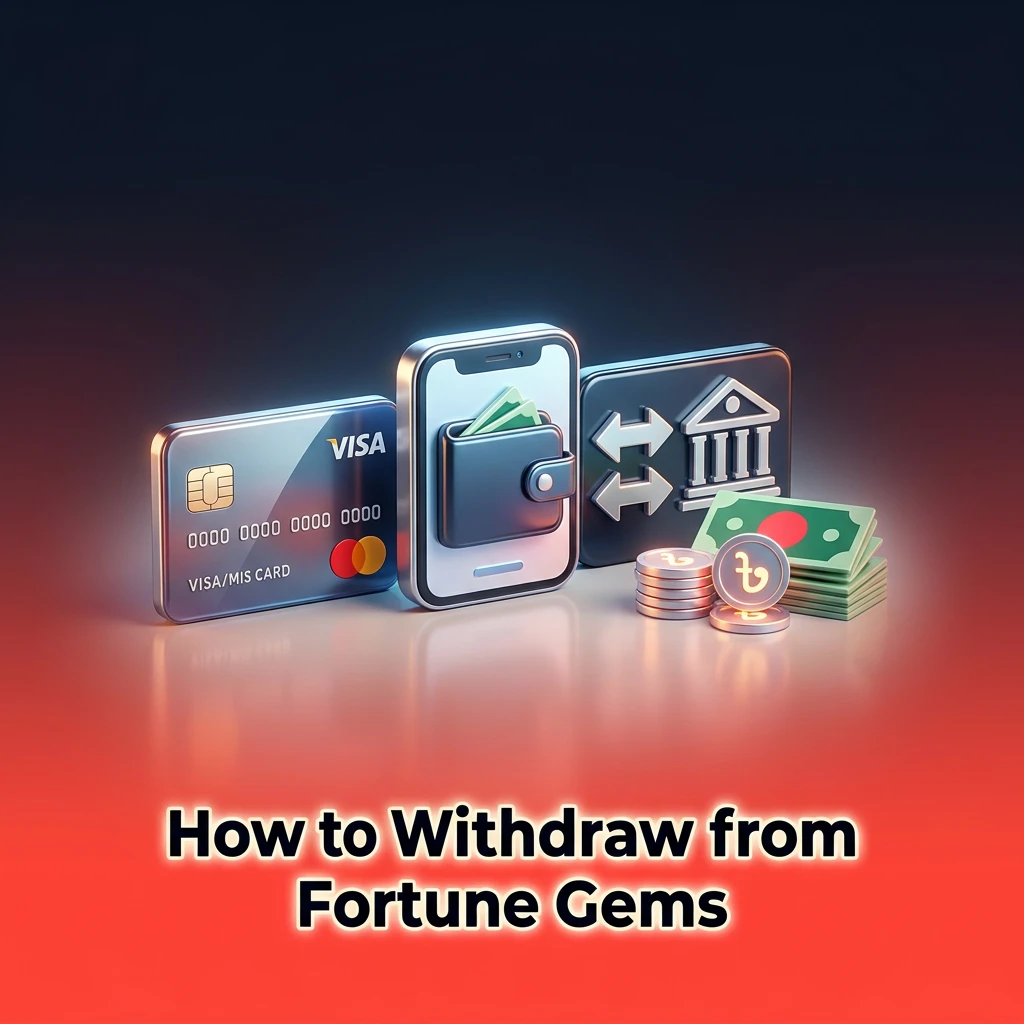 Mobile app withdrawal screen showing steps to cash out via bKash, Nagad, Rocket, or UPay in Fortune Gems