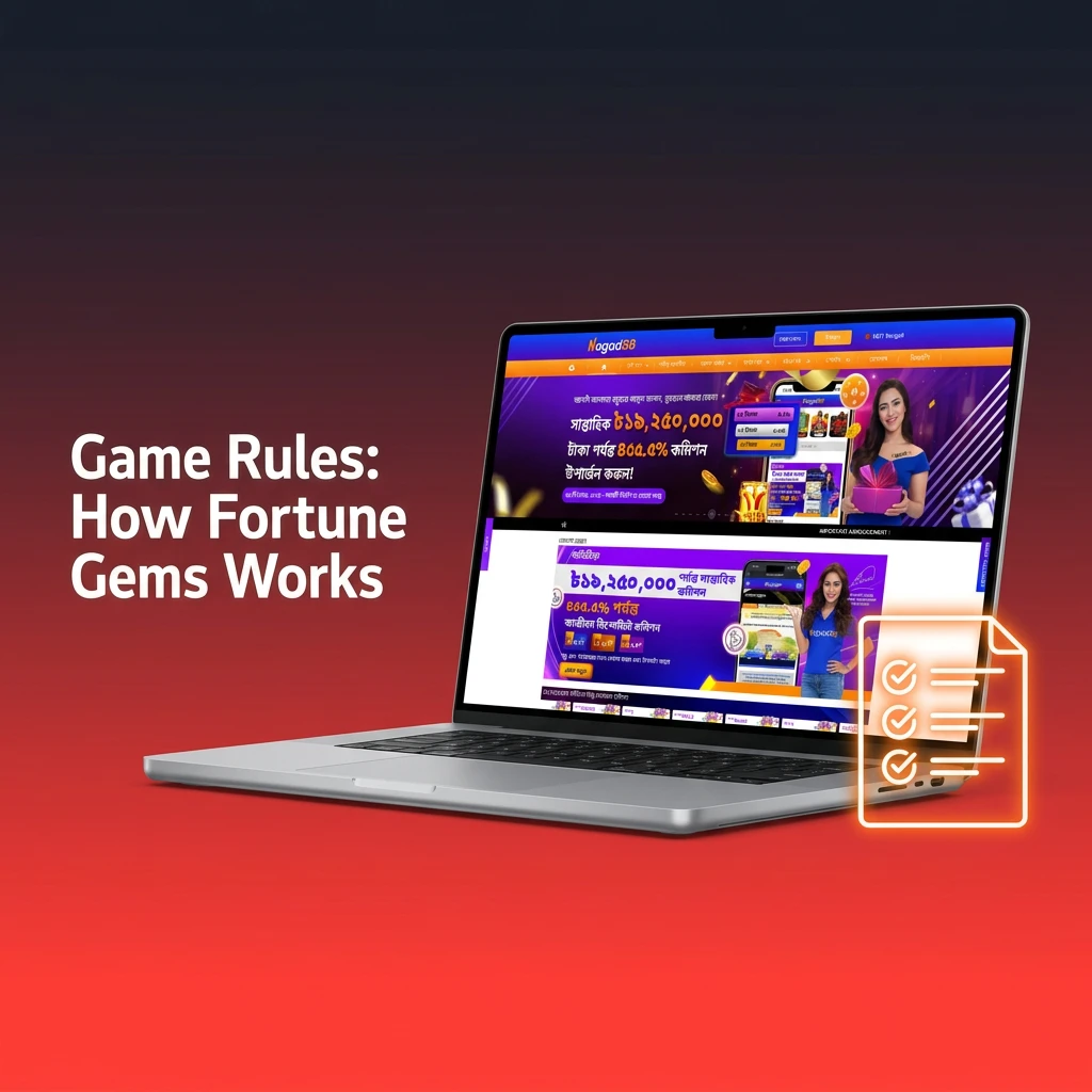 3-reel Fortune Gems slot game rules showing paylines, wild symbols, bet range ৳1-৳5,000, and auto-spin features