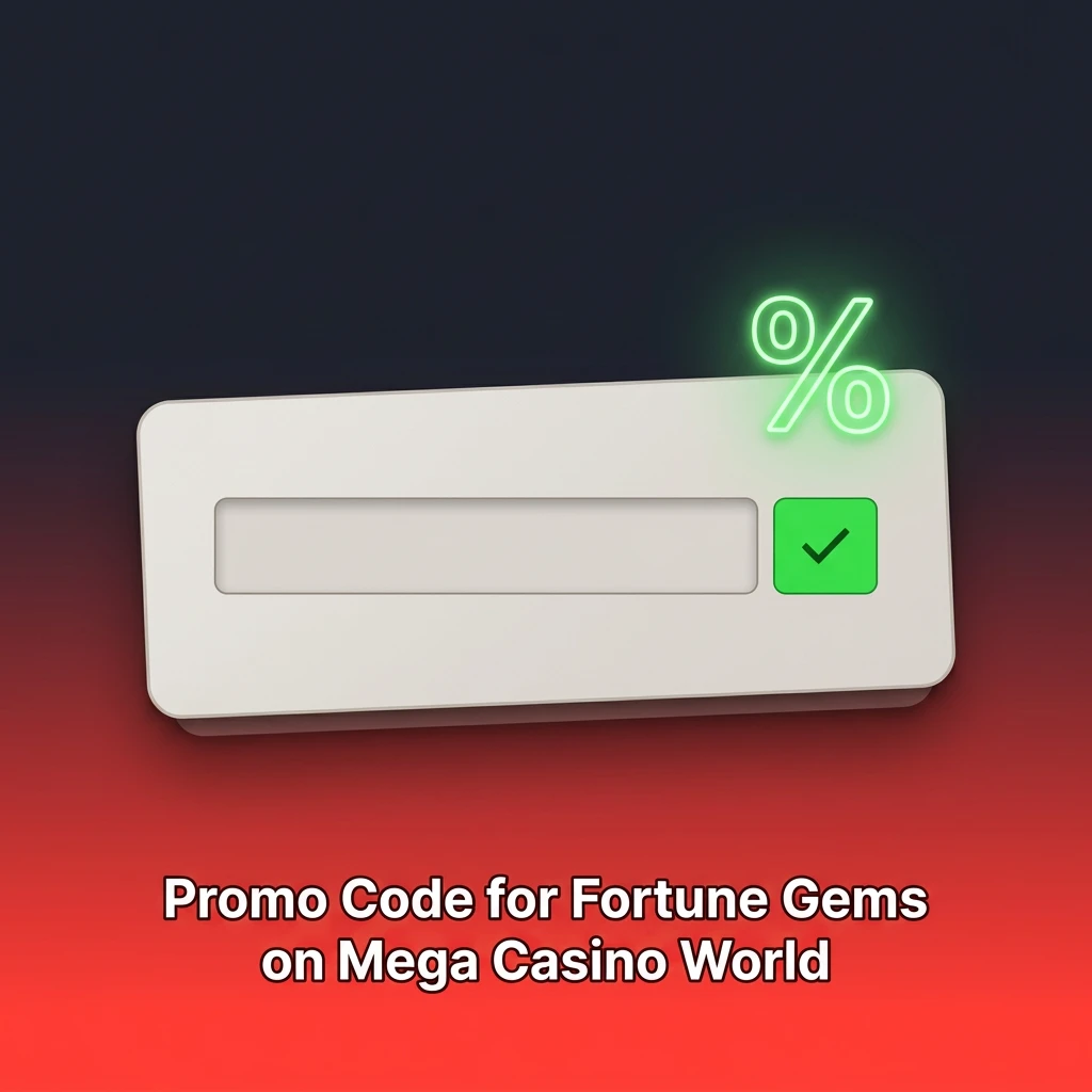 Slot game Fortune Gems with a promo code entry field on Mega Casino World platform for bonus rewards.